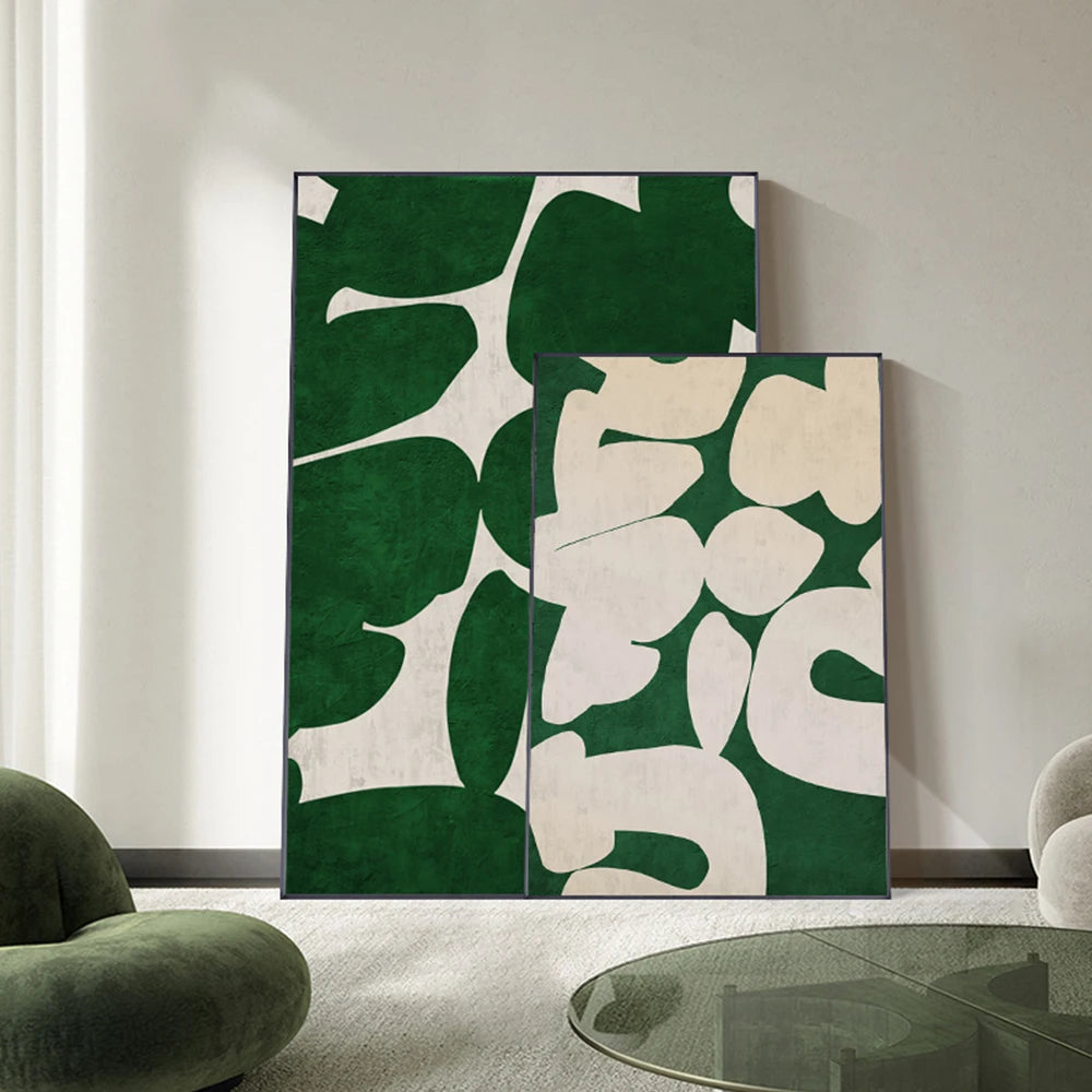 Verdant Forms Abstract Green & Cream