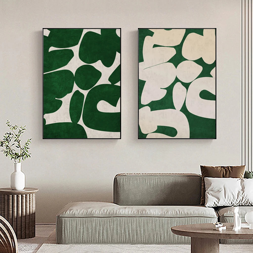 Verdant Forms Abstract Green & Cream